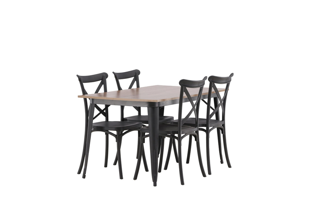 Venture Home Tempe Dining Table - Black / Walnut MDF +Crosett Dining Chair - Matte Black / Matte Black Plastic _4