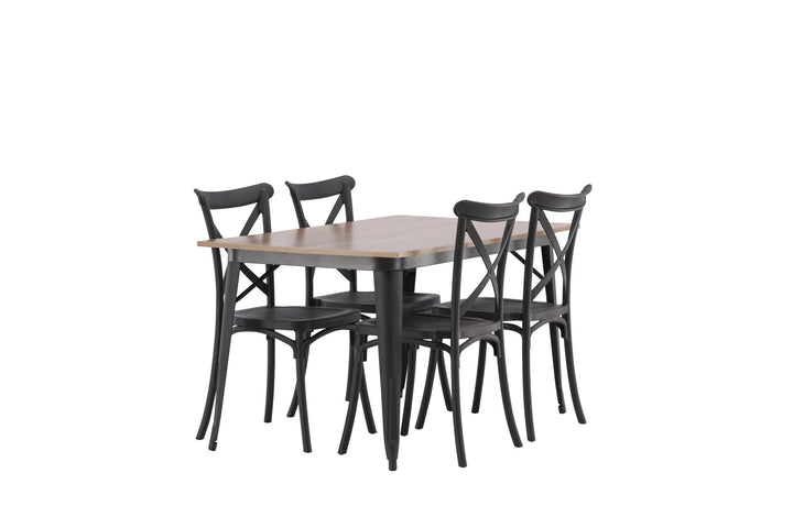 Venture Home Tempe Dining Table - Black / Walnut MDF +Crosett Dining Chair - Matte Black / Matte Black Plastic _4