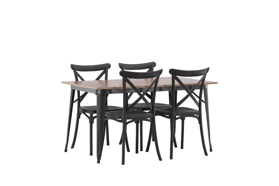 Venture Home Tempe Dining Table - Black / Walnut MDF +Crosett Dining Chair - Matte Black / Matte Black Plastic _4