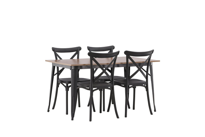 Venture Home Tempe Dining Table - Black / Walnut MDF +Crosett Dining Chair - Matte Black / Matte Black Plastic _4