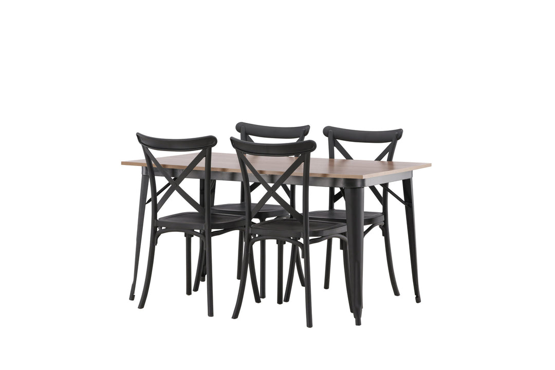 Venture Home Tempe Dining Table - Black / Walnut MDF +Crosett Dining Chair - Matte Black / Matte Black Plastic _4
