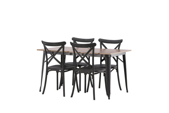 Venture Home Tempe Dining Table - Black / Walnut MDF +Crosett Dining Chair - Matte Black / Matte Black Plastic _4
