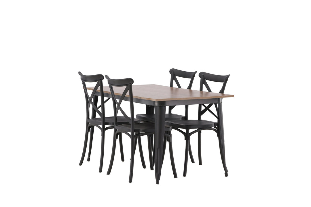 Venture Home Tempe Dining Table - Black / Walnut MDF +Crosett Dining Chair - Matte Black / Matte Black Plastic _4