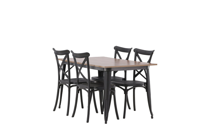 Venture Home Tempe Dining Table - Black / Walnut MDF +Crosett Dining Chair - Matte Black / Matte Black Plastic _4