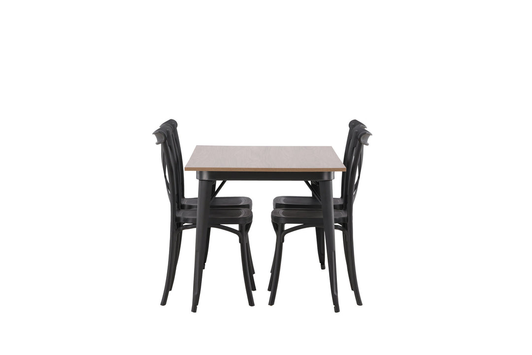 Venture Home Tempe Dining Table - Black / Walnut MDF +Crosett Dining Chair - Matte Black / Matte Black Plastic _4