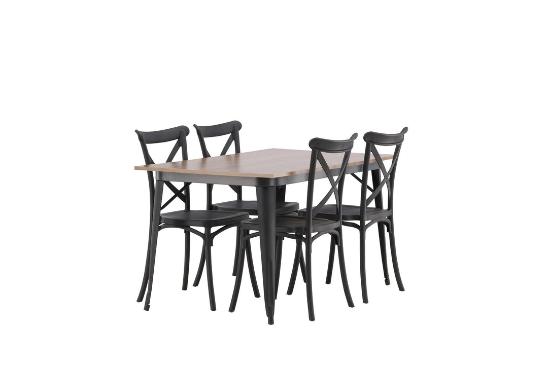 Venture Home Tempe Dining Table - Black / Walnut MDF +Crosett Dining Chair - Matte Black / Matte Black Plastic _4