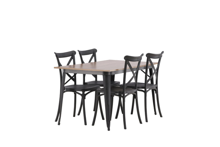 Venture Home Tempe Dining Table - Black / Walnut MDF +Crosett Dining Chair - Matte Black / Matte Black Plastic _4