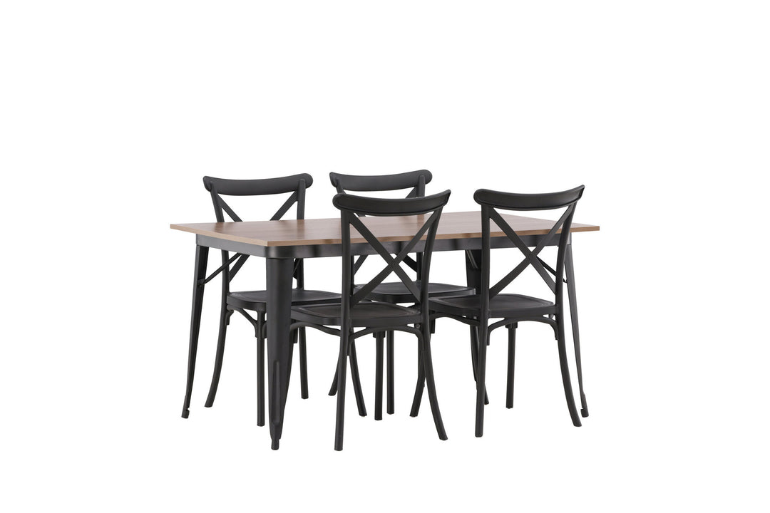 Venture Home Tempe Dining Table - Black / Walnut MDF +Crosett Dining Chair - Matte Black / Matte Black Plastic _4