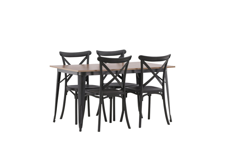Venture Home Tempe Dining Table - Black / Walnut MDF +Crosett Dining Chair - Matte Black / Matte Black Plastic _4
