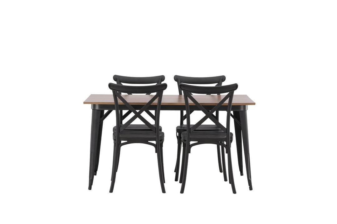 Venture Home Tempe Dining Table - Black / Walnut MDF +Crosett Dining Chair - Matte Black / Matte Black Plastic _4