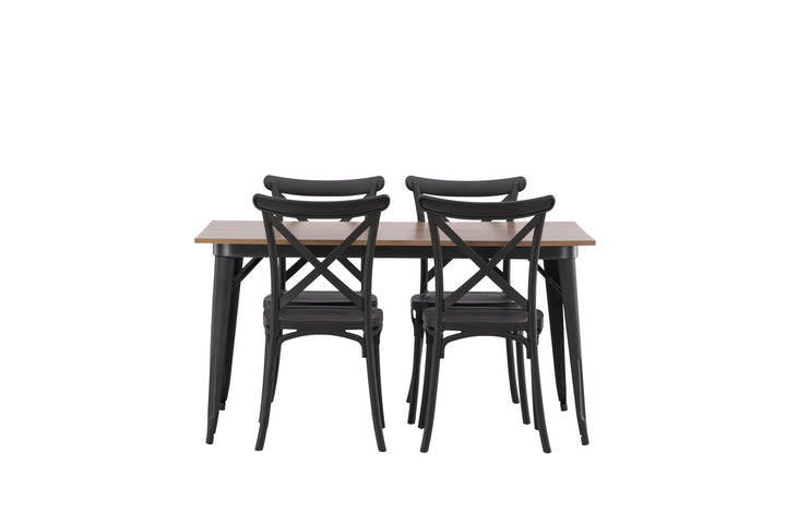 Venture Home Tempe Dining Table - Black / Walnut MDF +Crosett Dining Chair - Matte Black / Matte Black Plastic _4