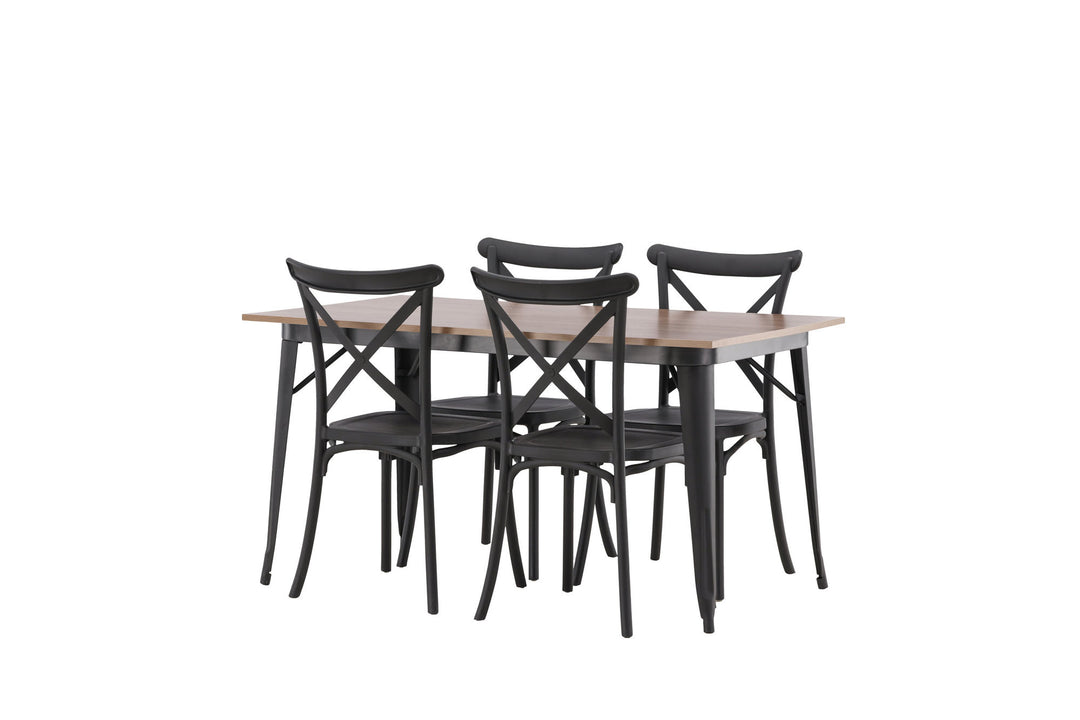Venture Home Tempe Dining Table - Black / Walnut MDF +Crosett Dining Chair - Matte Black / Matte Black Plastic _4