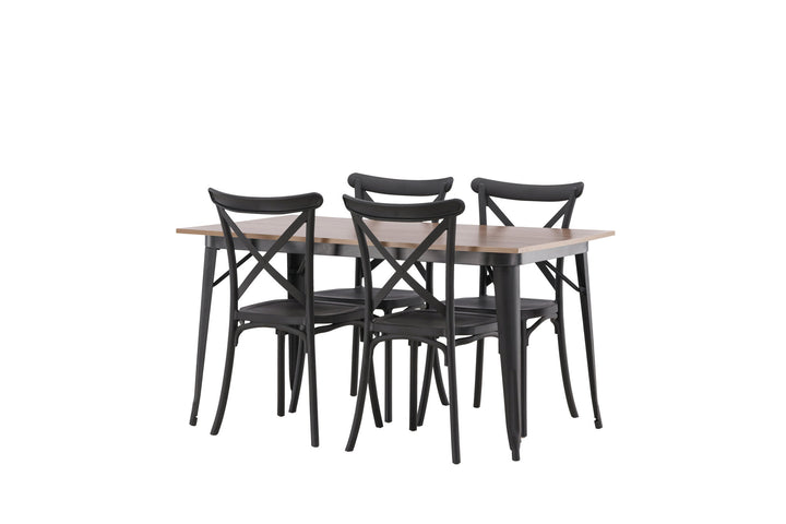 Venture Home Tempe Dining Table - Black / Walnut MDF +Crosett Dining Chair - Matte Black / Matte Black Plastic _4
