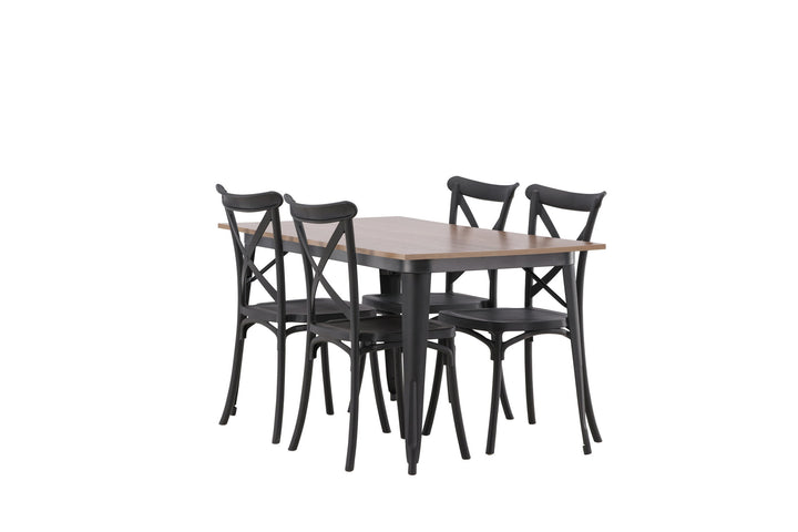 Venture Home Tempe Dining Table - Black / Walnut MDF +Crosett Dining Chair - Matte Black / Matte Black Plastic _4