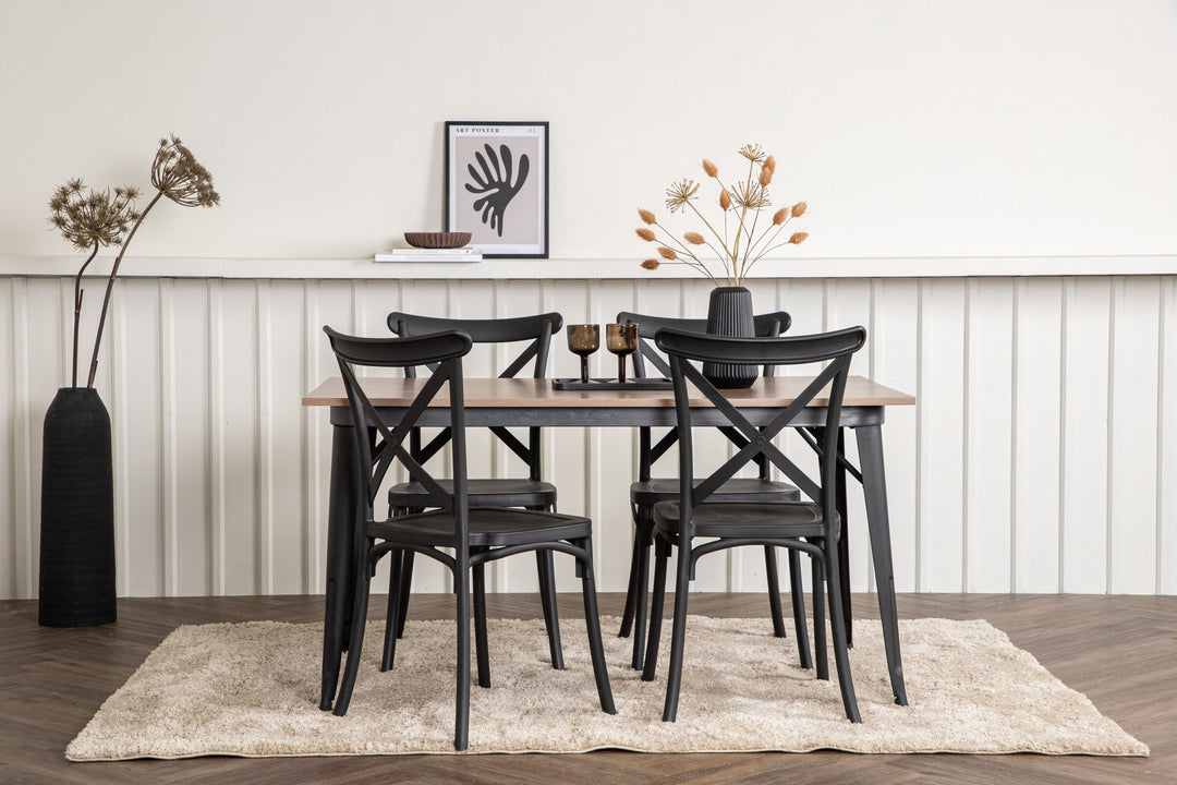 Venture Home Tempe Dining Table - Black / Walnut MDF +Crosett Dining Chair - Matte Black / Matte Black Plastic _4