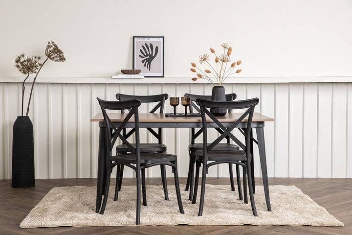 Venture Home Tempe Dining Table - Black / Walnut MDF +Crosett Dining Chair - Matte Black / Matte Black Plastic _4