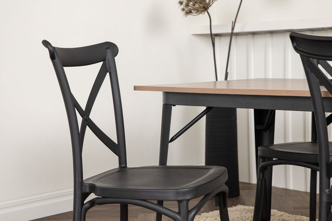 Venture Home Tempe Dining Table - Black / Walnut MDF +Crosett Dining Chair - Matte Black / Matte Black Plastic _4