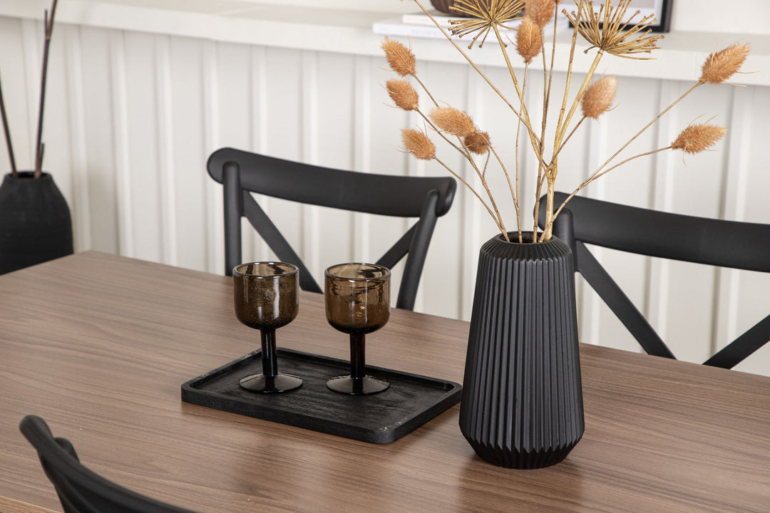 Venture Home Tempe Dining Table - Black / Walnut MDF +Crosett Dining Chair - Matte Black / Matte Black Plastic _4