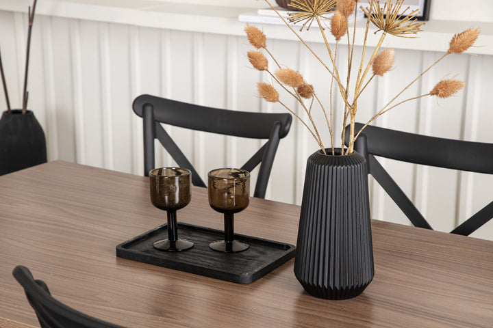 Venture Home Tempe Dining Table - Black / Walnut MDF +Crosett Dining Chair - Matte Black / Matte Black Plastic _4