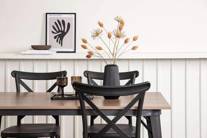 Venture Home Tempe Dining Table - Black / Walnut MDF +Crosett Dining Chair - Matte Black / Matte Black Plastic _4