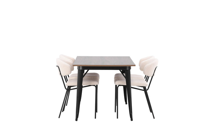 Venture Home Tempe Dining Table - Black / Walnut MDF +Chico Dining Chair - Black / White Boucle _4