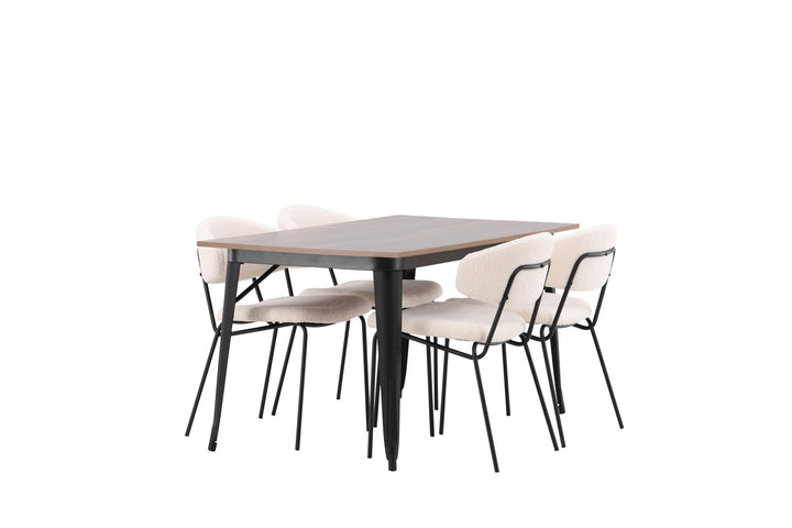 Venture Home Tempe Dining Table - Black / Walnut MDF +Chico Dining Chair - Black / White Boucle _4