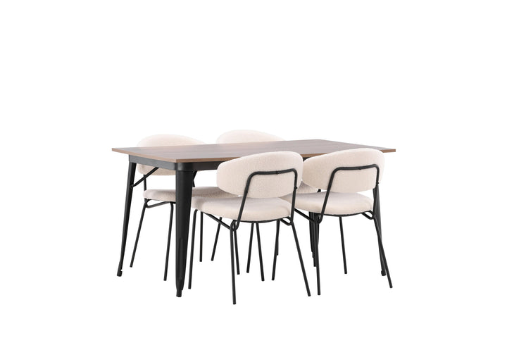 Venture Home Tempe Dining Table - Black / Walnut MDF +Chico Dining Chair - Black / White Boucle _4