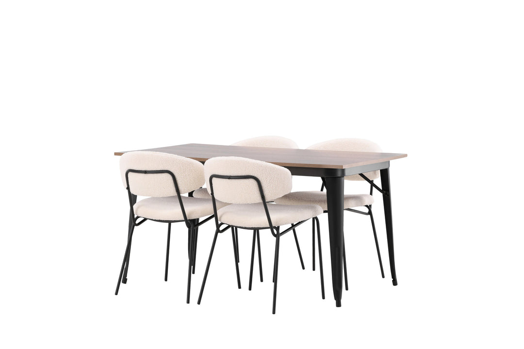 Venture Home Tempe Dining Table - Black / Walnut MDF +Chico Dining Chair - Black / White Boucle _4