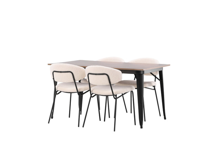 Venture Home Tempe Dining Table - Black / Walnut MDF +Chico Dining Chair - Black / White Boucle _4