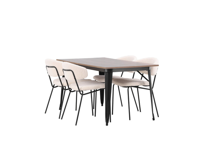 Venture Home Tempe Dining Table - Black / Walnut MDF +Chico Dining Chair - Black / White Boucle _4