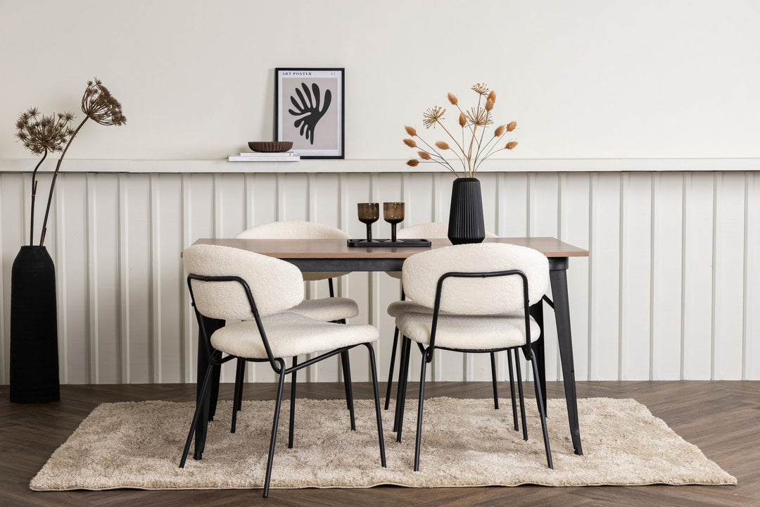 Venture Home Tempe Dining Table - Black / Walnut MDF +Chico Dining Chair - Black / White Boucle _4
