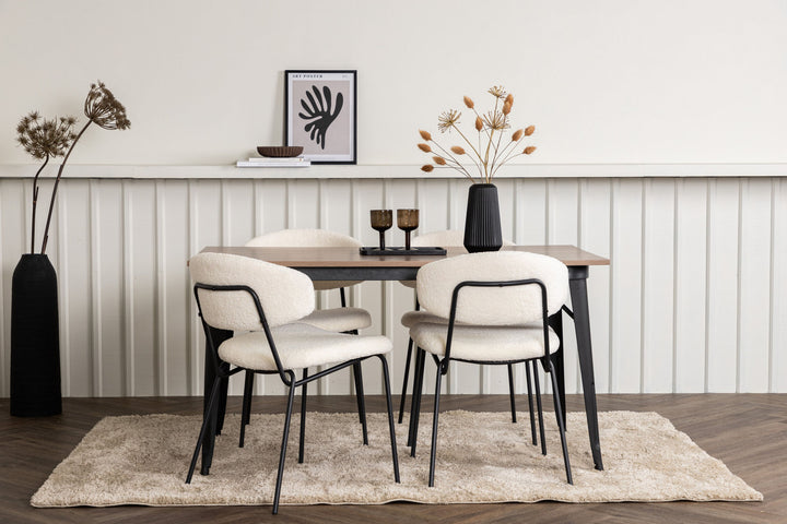 Venture Home Tempe Dining Table - Black / Walnut MDF +Chico Dining Chair - Black / White Boucle _4