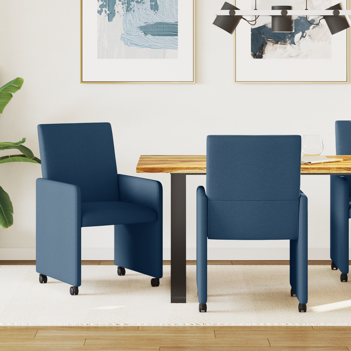 Spisebordsstole med hjul 2 pcs Blå 57 x 66 x 94 cm Stof