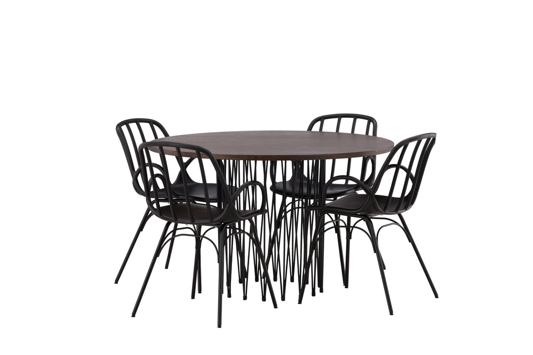 Venture Home Stone round Dining Table - Black / Mocca Veneer +Dyrön Dining Chair - Black Polypropylene _4