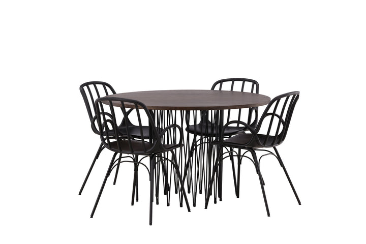 Venture Home Stone round Dining Table - Black / Mocca Veneer +Dyrön Dining Chair - Black Polypropylene _4
