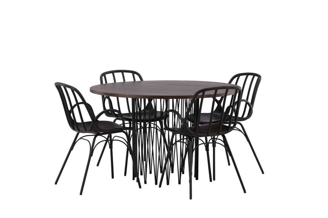 Venture Home Stone round Dining Table - Black / Mocca Veneer +Dyrön Dining Chair - Black Polypropylene _4