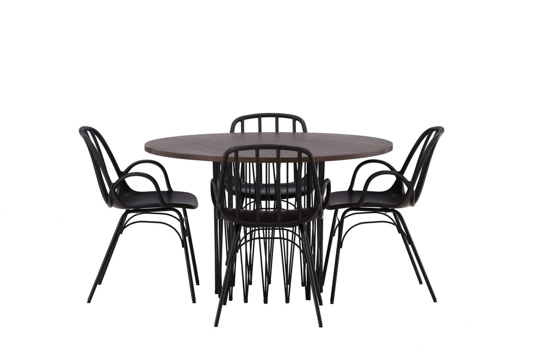 Venture Home Stone round Dining Table - Black / Mocca Veneer +Dyrön Dining Chair - Black Polypropylene _4