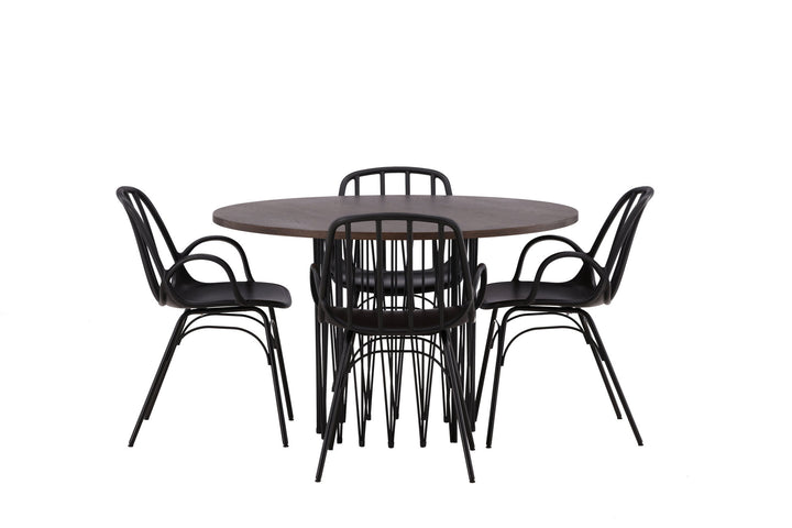 Venture Home Stone round Dining Table - Black / Mocca Veneer +Dyrön Dining Chair - Black Polypropylene _4