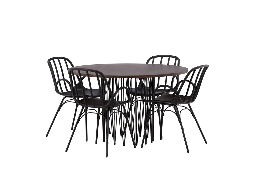 Venture Home Stone round Dining Table - Black / Mocca Veneer +Dyrön Dining Chair - Black Polypropylene _4