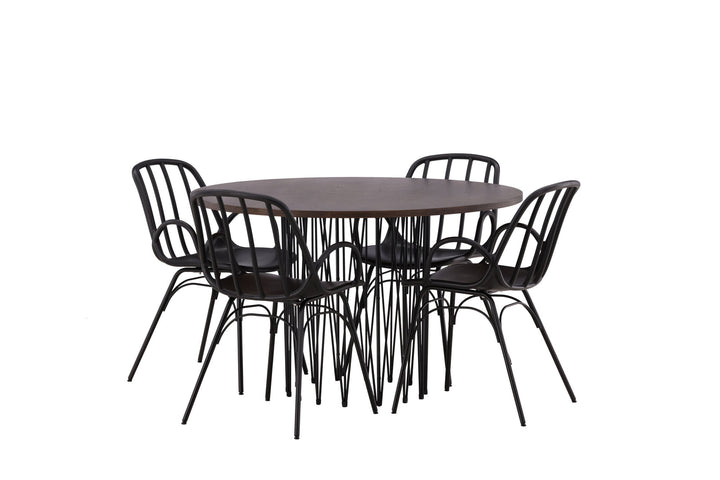 Venture Home Stone round Dining Table - Black / Mocca Veneer +Dyrön Dining Chair - Black Polypropylene _4