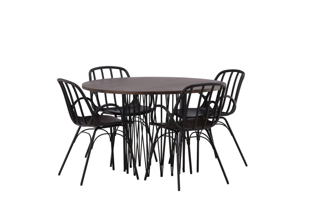 Venture Home Stone round Dining Table - Black / Mocca Veneer +Dyrön Dining Chair - Black Polypropylene _4