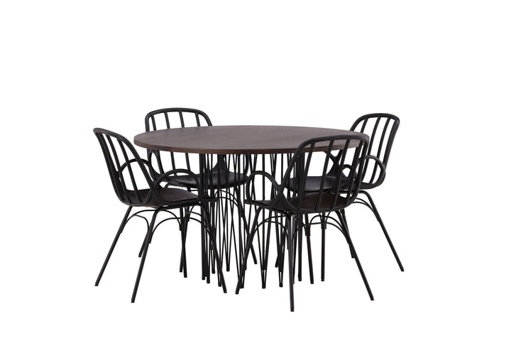 Venture Home Stone round Dining Table - Black / Mocca Veneer +Dyrön Dining Chair - Black Polypropylene _4