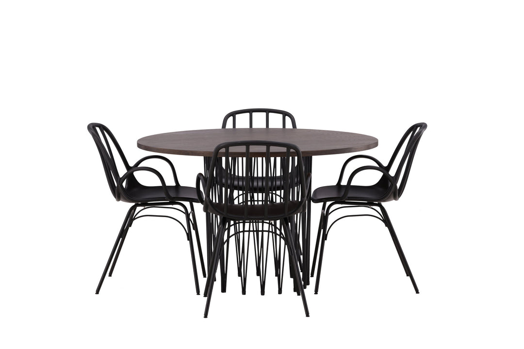 Venture Home Stone round Dining Table - Black / Mocca Veneer +Dyrön Dining Chair - Black Polypropylene _4