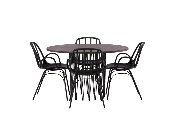 Venture Home Stone round Dining Table - Black / Mocca Veneer +Dyrön Dining Chair - Black Polypropylene _4