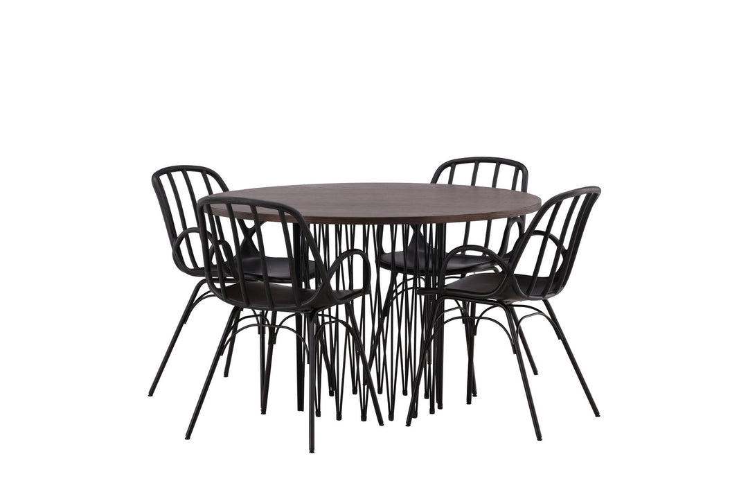 Venture Home Stone round Dining Table - Black / Mocca Veneer +Dyrön Dining Chair - Black Polypropylene _4