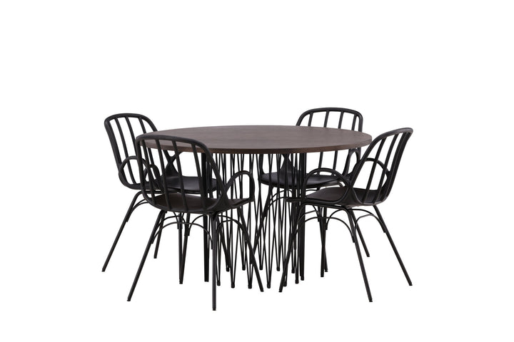 Venture Home Stone round Dining Table - Black / Mocca Veneer +Dyrön Dining Chair - Black Polypropylene _4