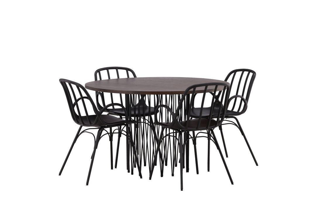 Venture Home Stone round Dining Table - Black / Mocca Veneer +Dyrön Dining Chair - Black Polypropylene _4