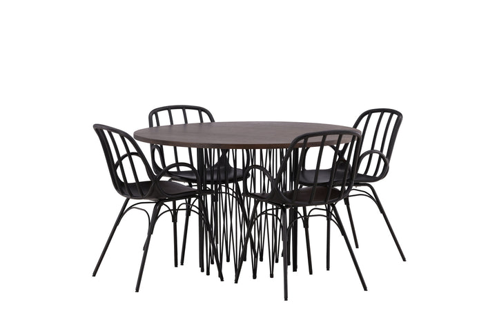 Venture Home Stone round Dining Table - Black / Mocca Veneer +Dyrön Dining Chair - Black Polypropylene _4