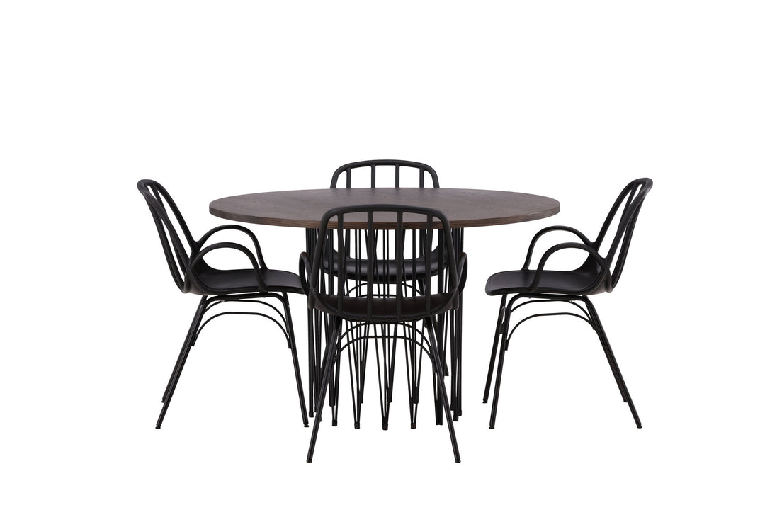 Venture Home Stone round Dining Table - Black / Mocca Veneer +Dyrön Dining Chair - Black Polypropylene _4