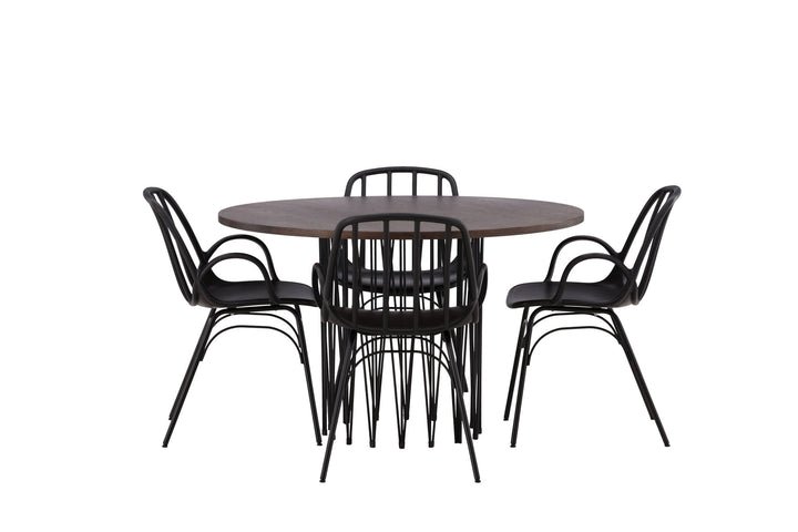 Venture Home Stone round Dining Table - Black / Mocca Veneer +Dyrön Dining Chair - Black Polypropylene _4